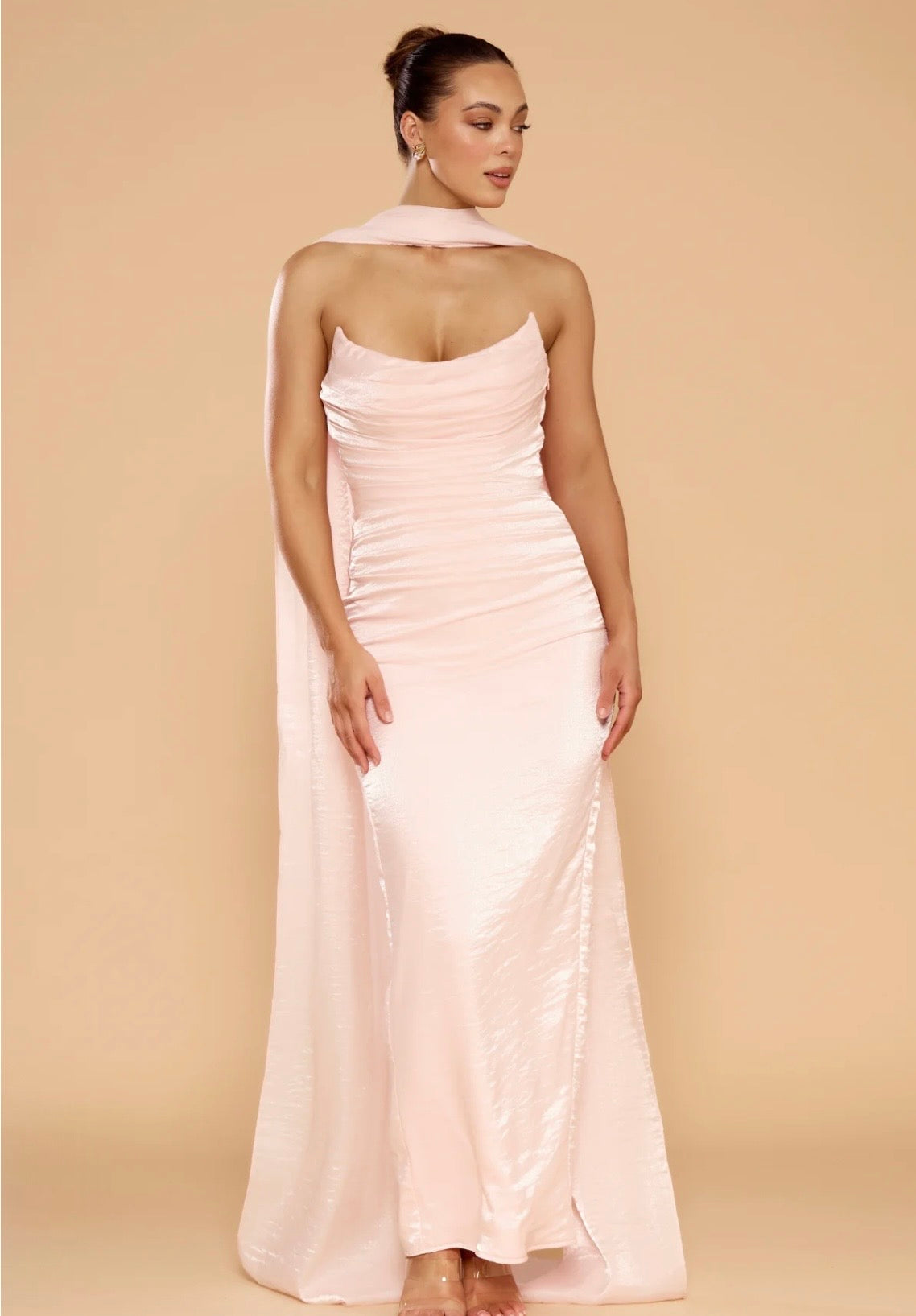 EVANGELINE STRAPLESS GOWN ICE PINK