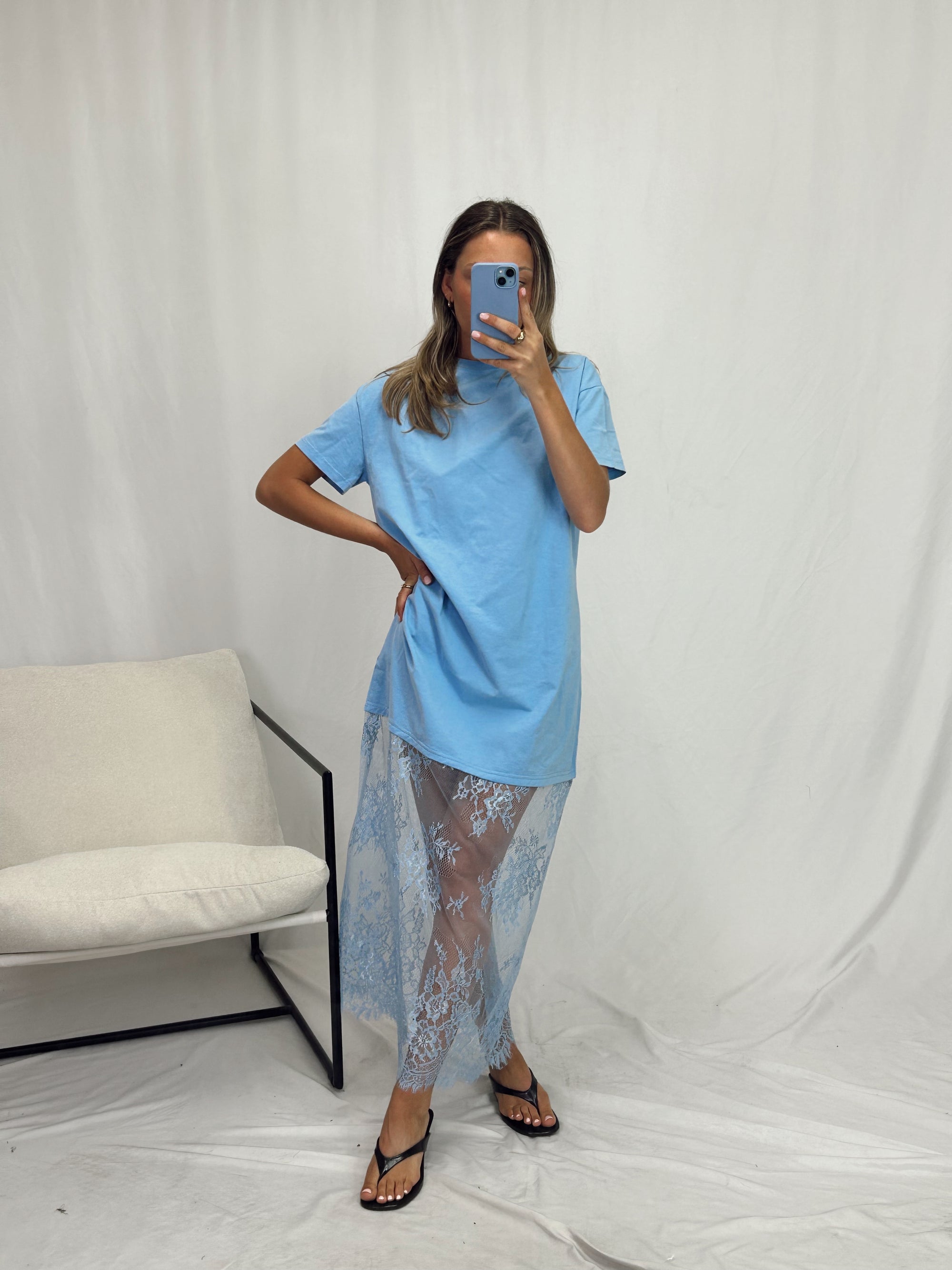 ANIKA BLUE DRESS W LACE