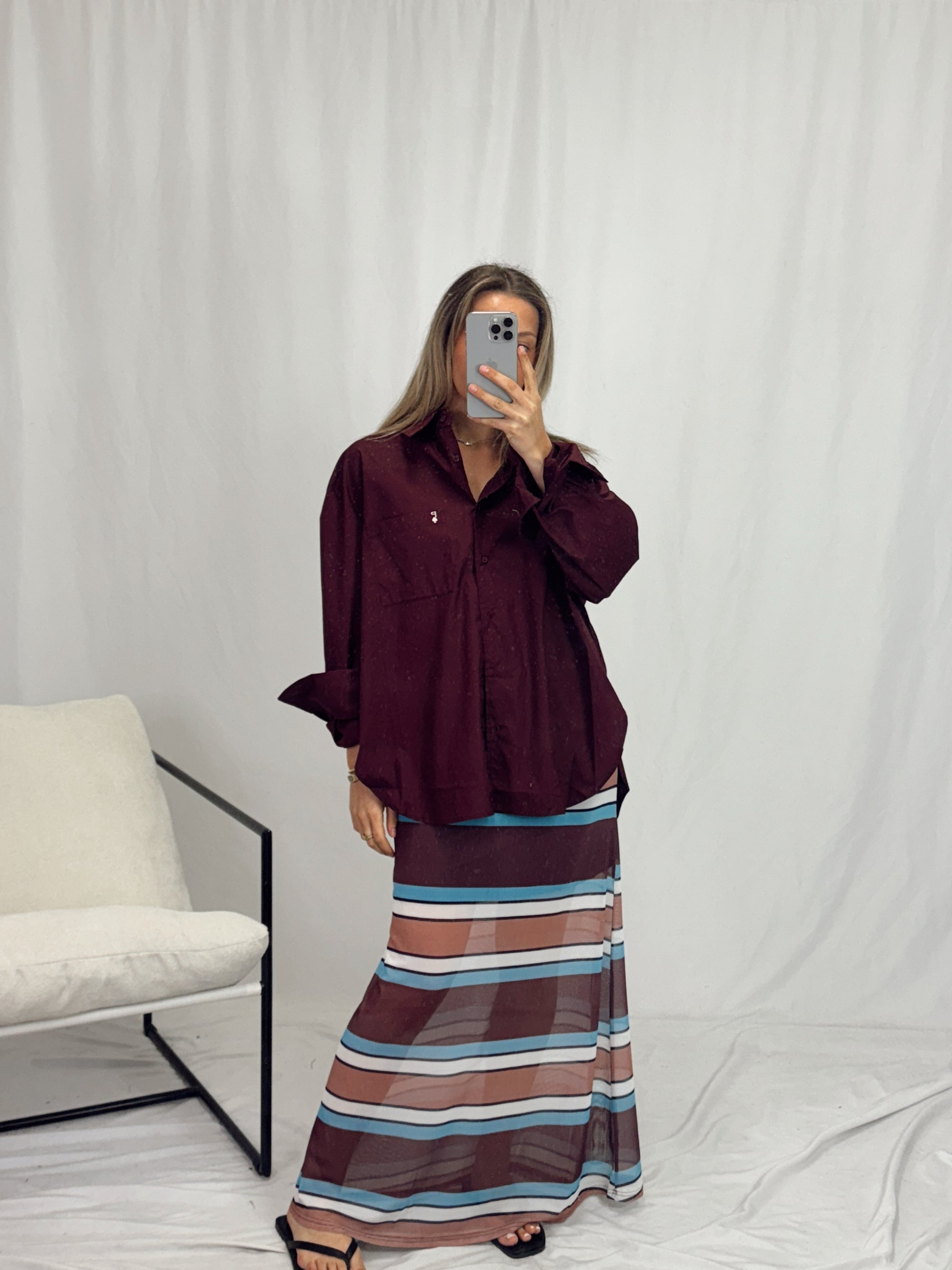 RHI RHI STRIPE MESH SKIRT