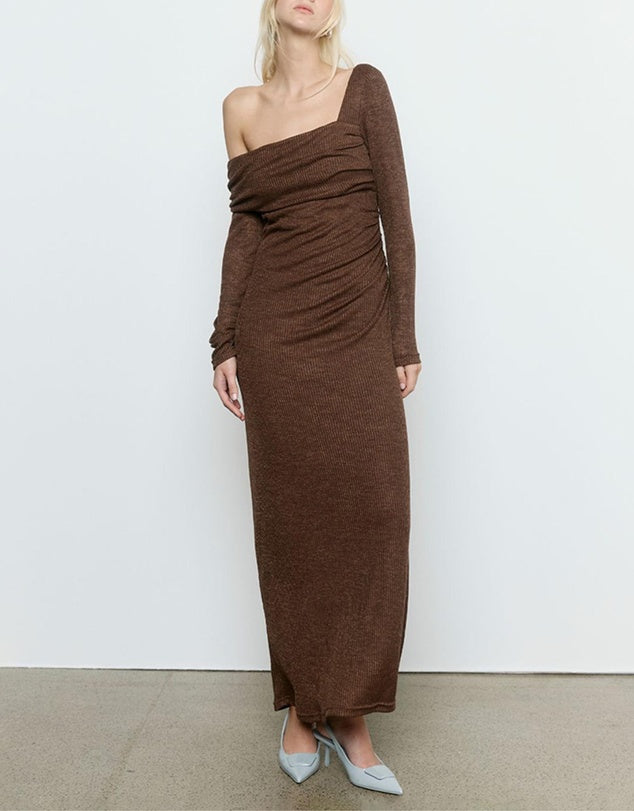 SOVERE ALIGN ONE SHOULDER DRESS - EXPRESSO
