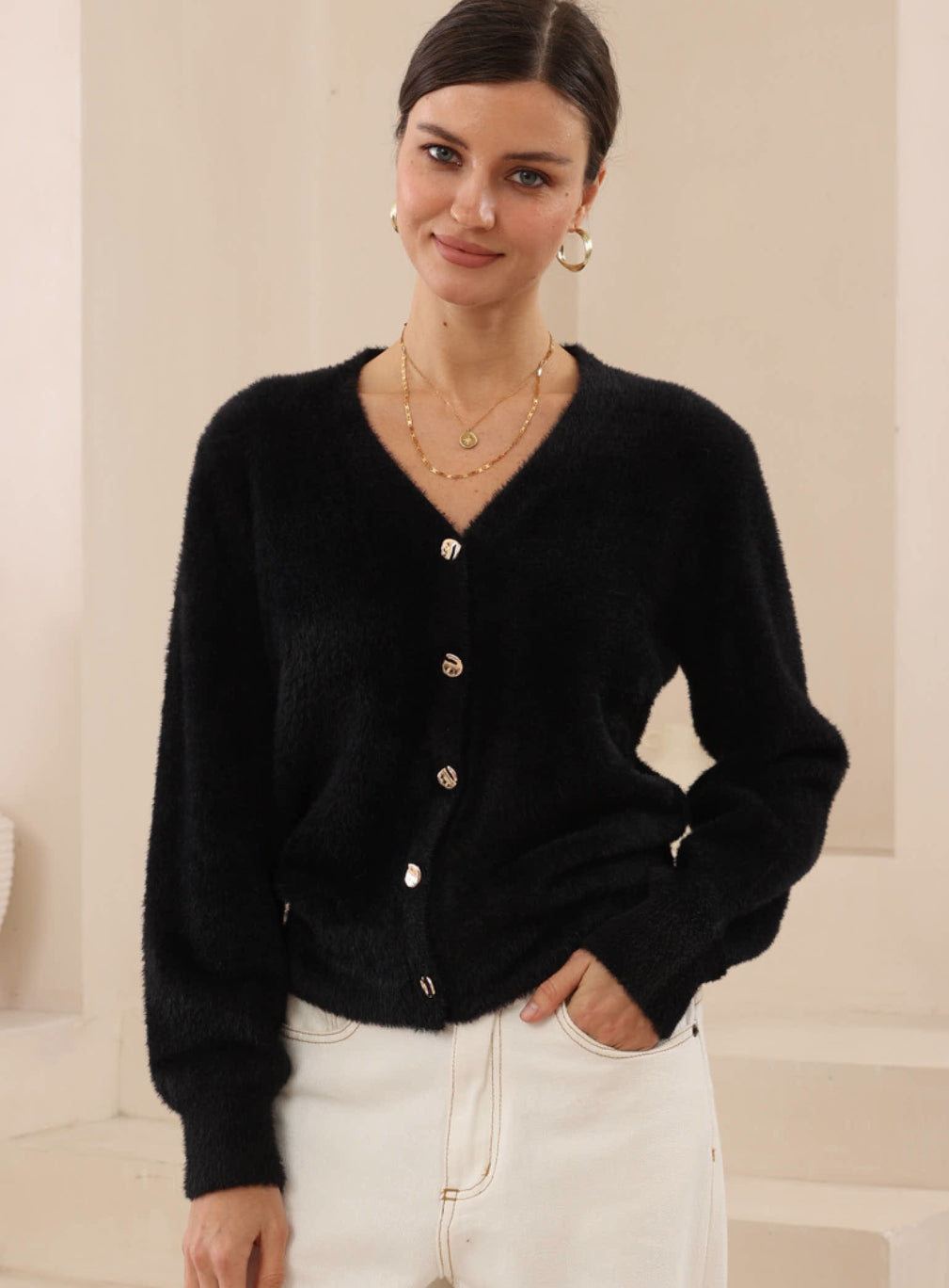 ISOBEL FLUFFI CARDI BLACK