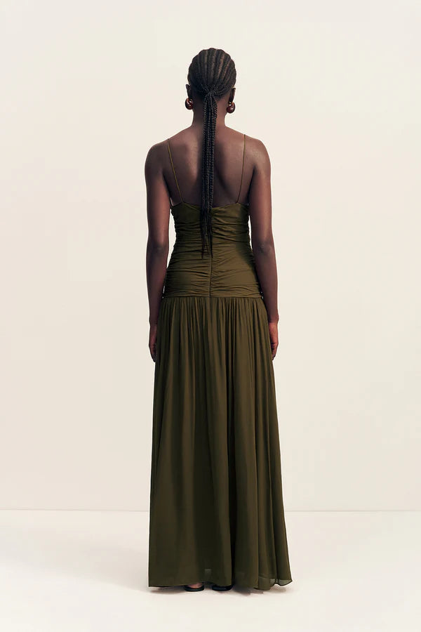 slim fit dress slacks Shona Joy - Aurore Ruched Frill Maxi Dress
