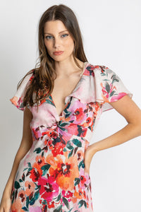 Kachel Anna maxi dress with V-neckline and knot detail