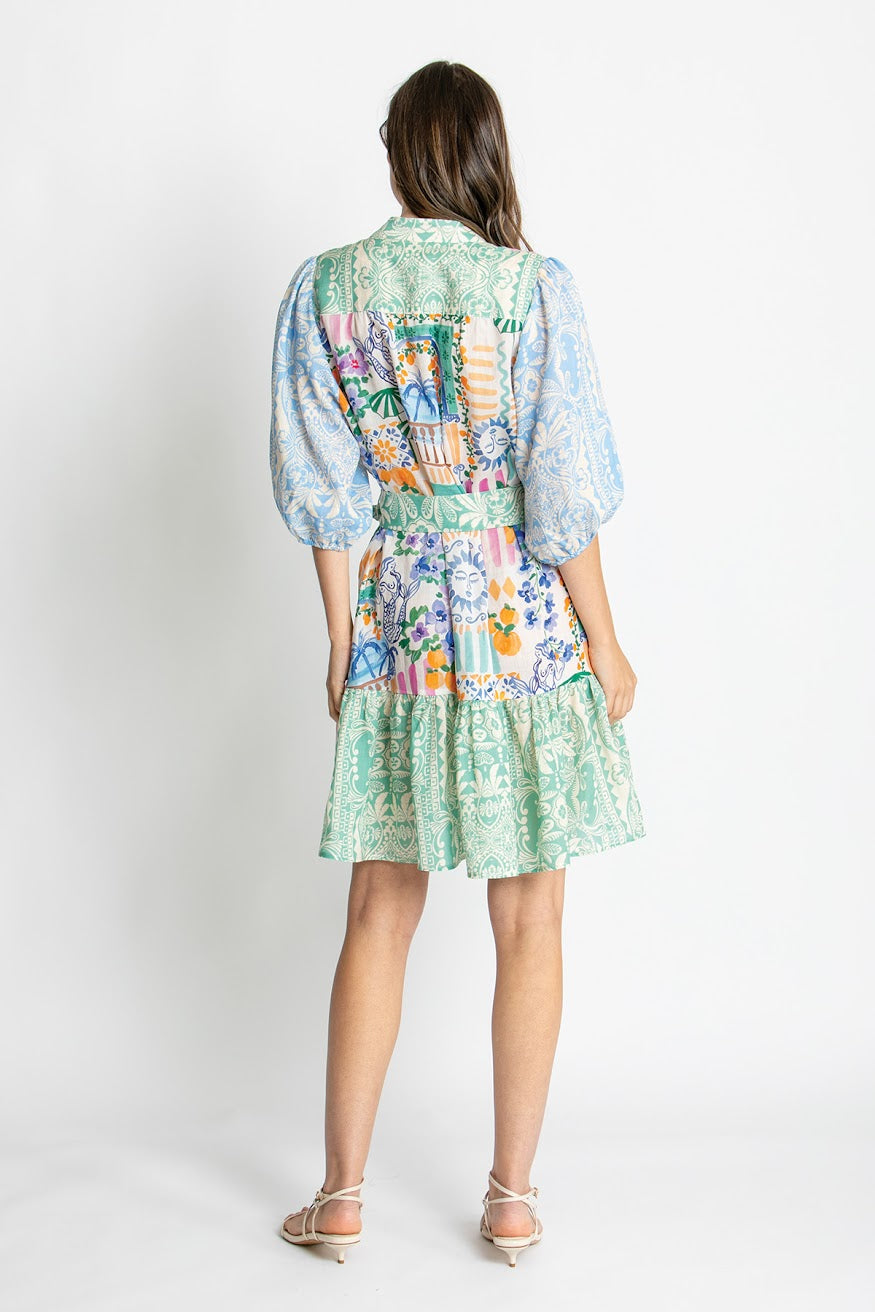 Kachel Riley floral mini dress with puff sleeves and elastic cuffs