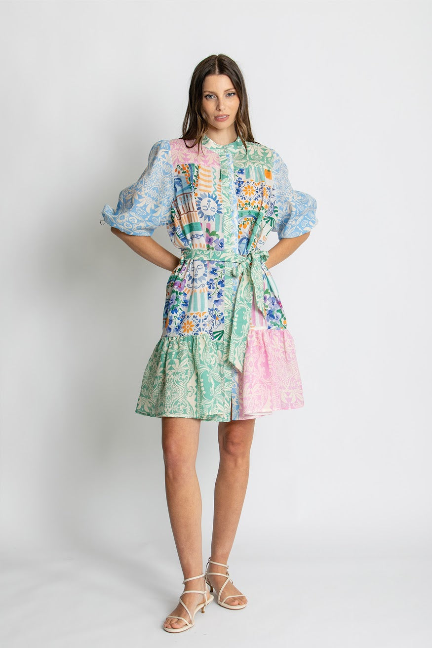 Kachel Riley Dress – floral short dress with puffy elastic sleeves