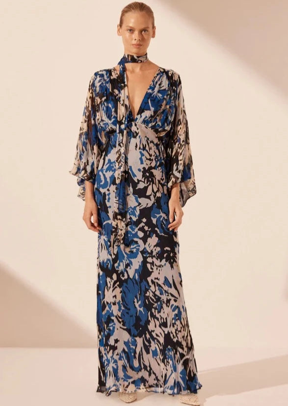 SHONA JOY OLEA PLUNGE BALLOON SLEEVE MAXI