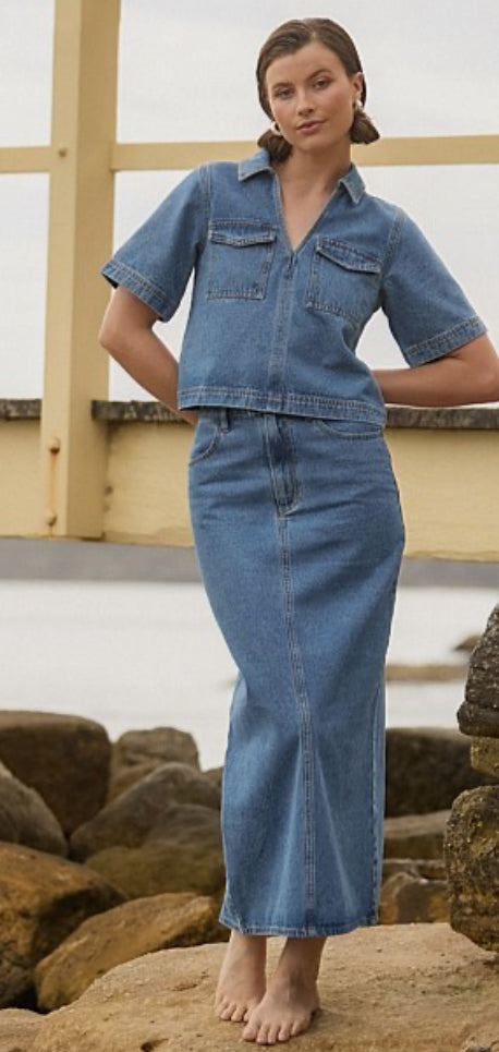 STAPLE ALDEN CROP DENIM SHIRT