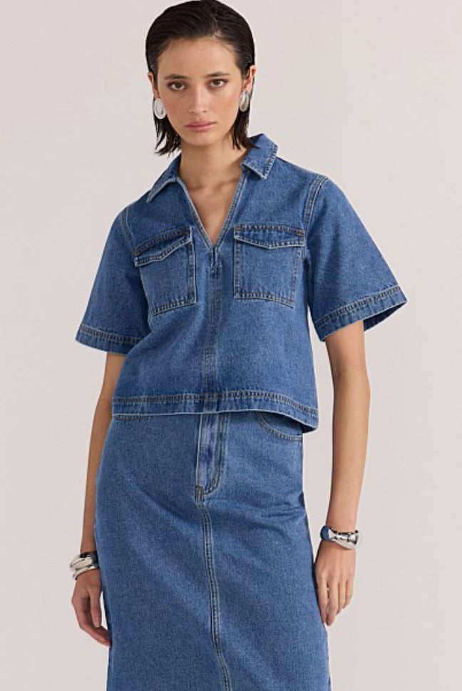 STAPLE ALDEN CROP DENIM SHIRT