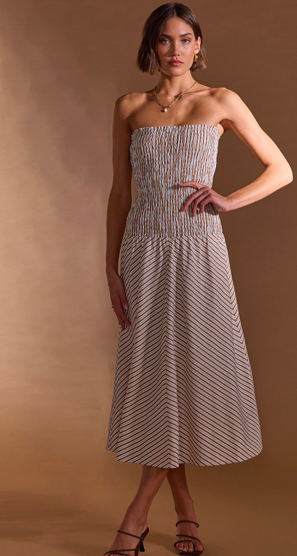 MINKPINK SHIRRED MIDI DRESS