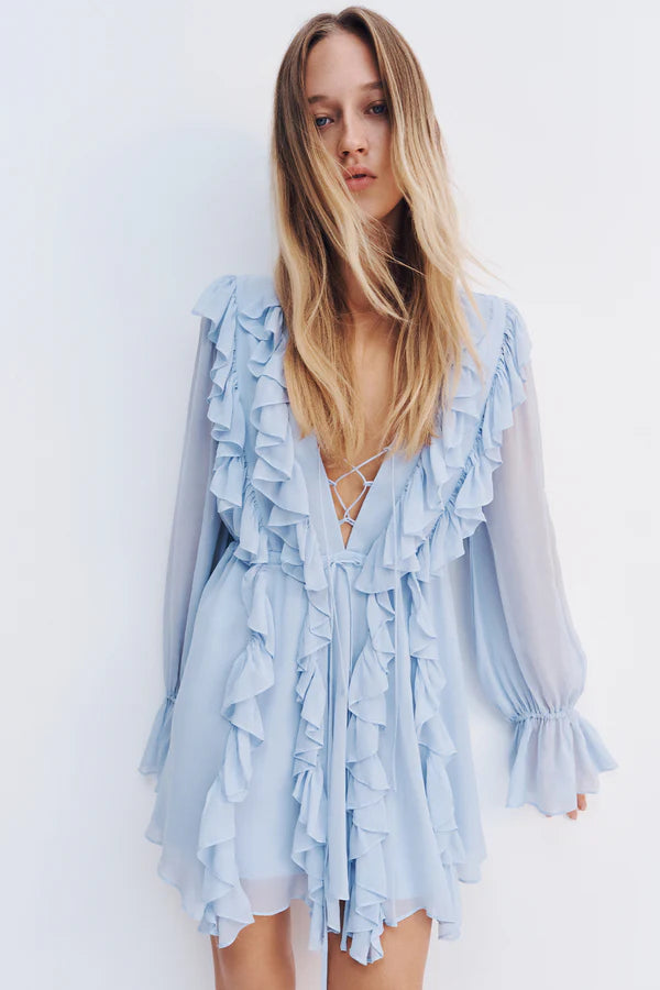 SHONA JOY EMORY RUFFLE MINI DRESS