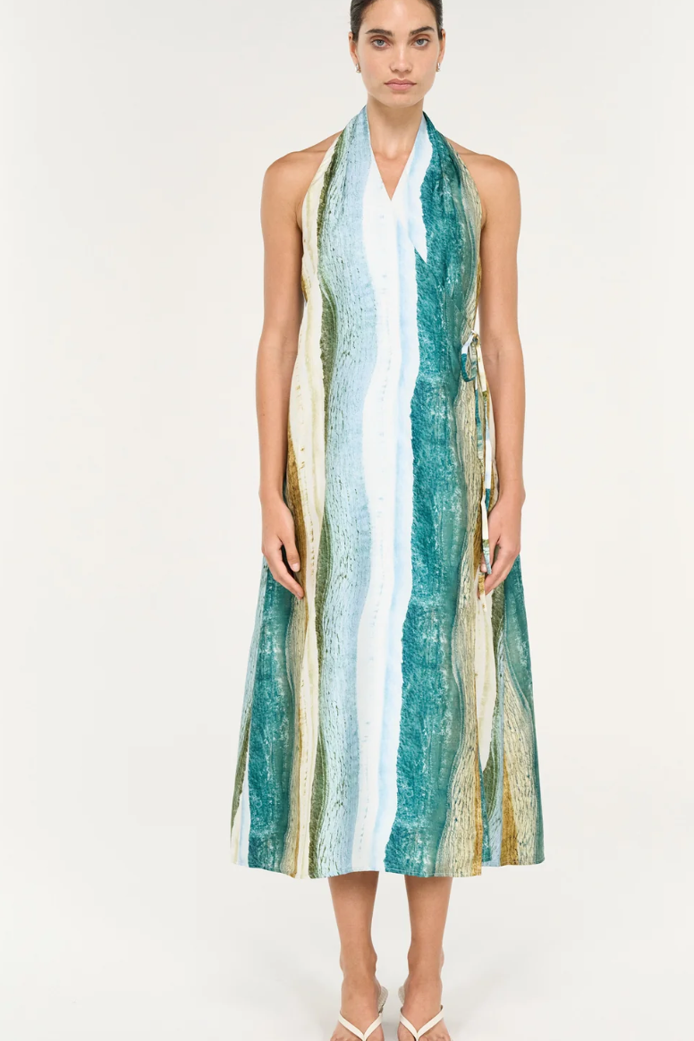 STAPLE THE LABEL ANARA WRAP HALTER DRESS