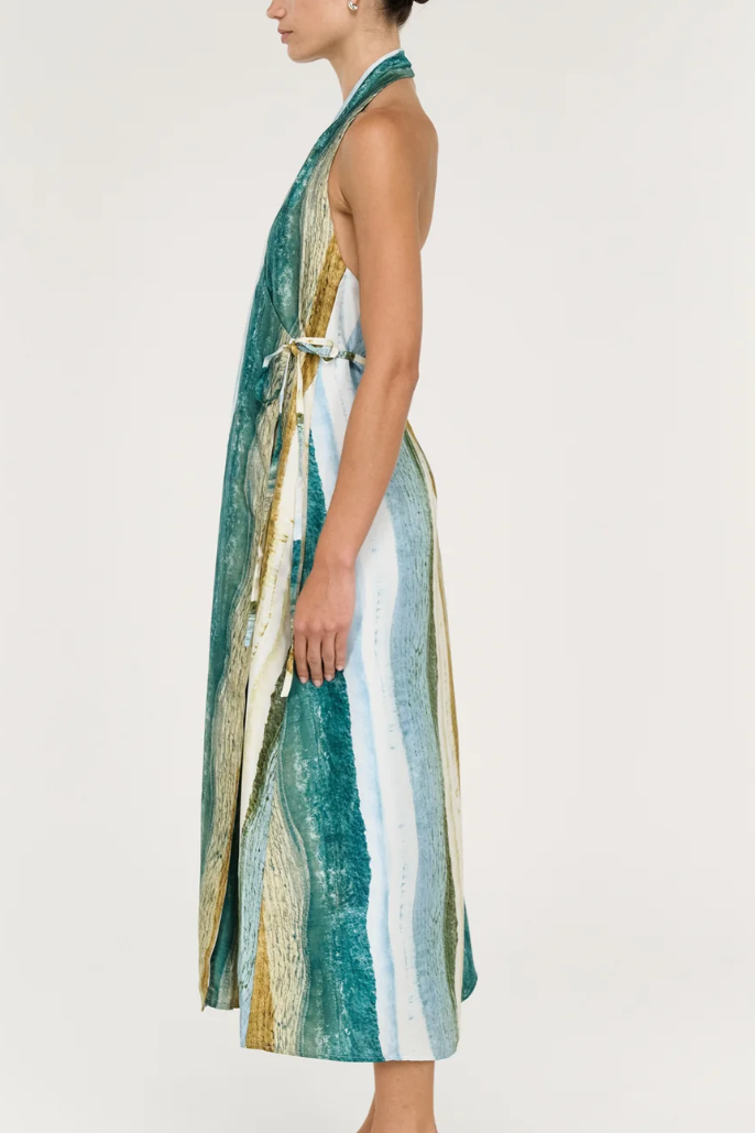STAPLE THE LABEL ANARA WRAP HALTER DRESS