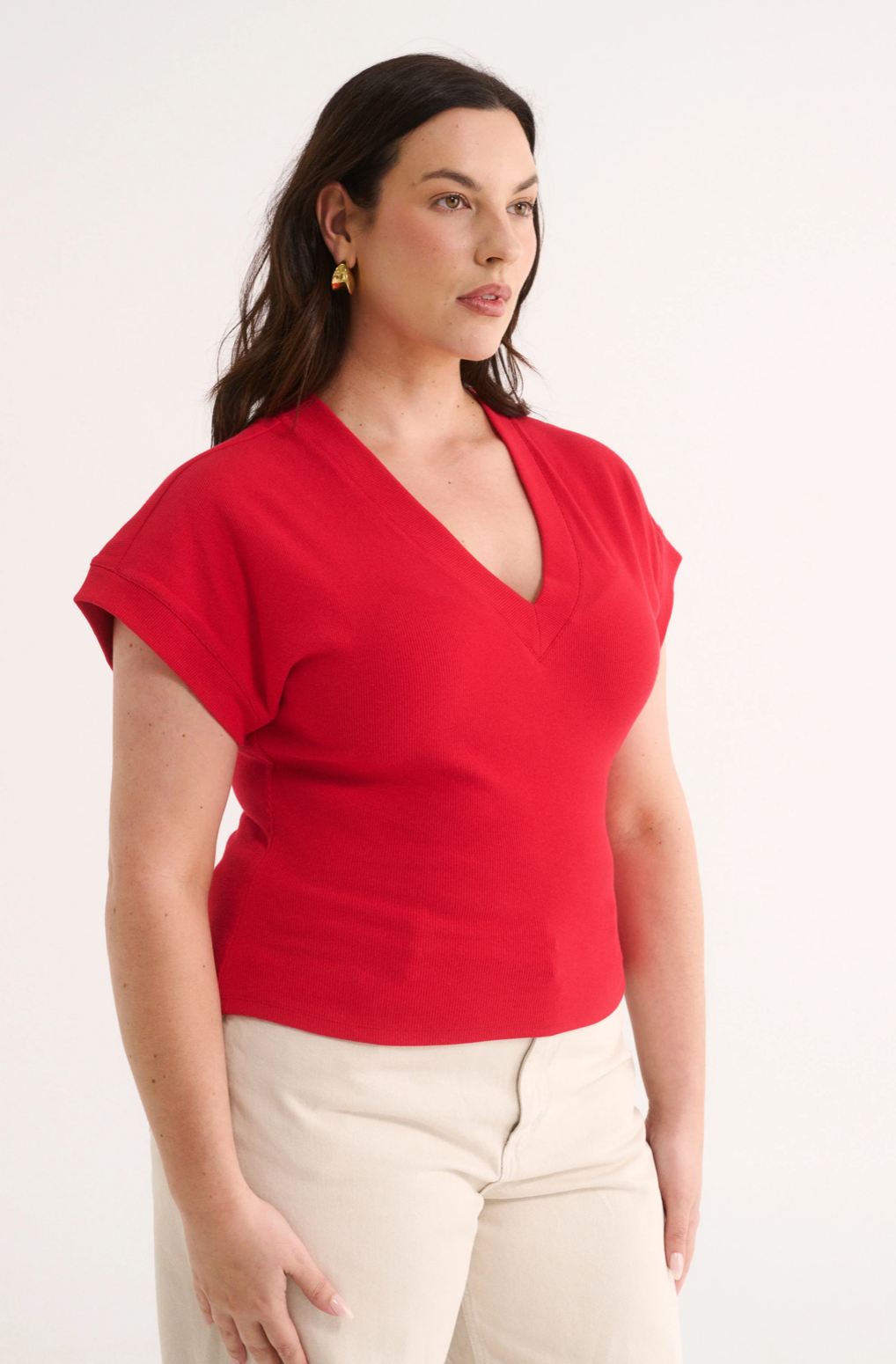 PRIMI KELLY RED V NECK TEE